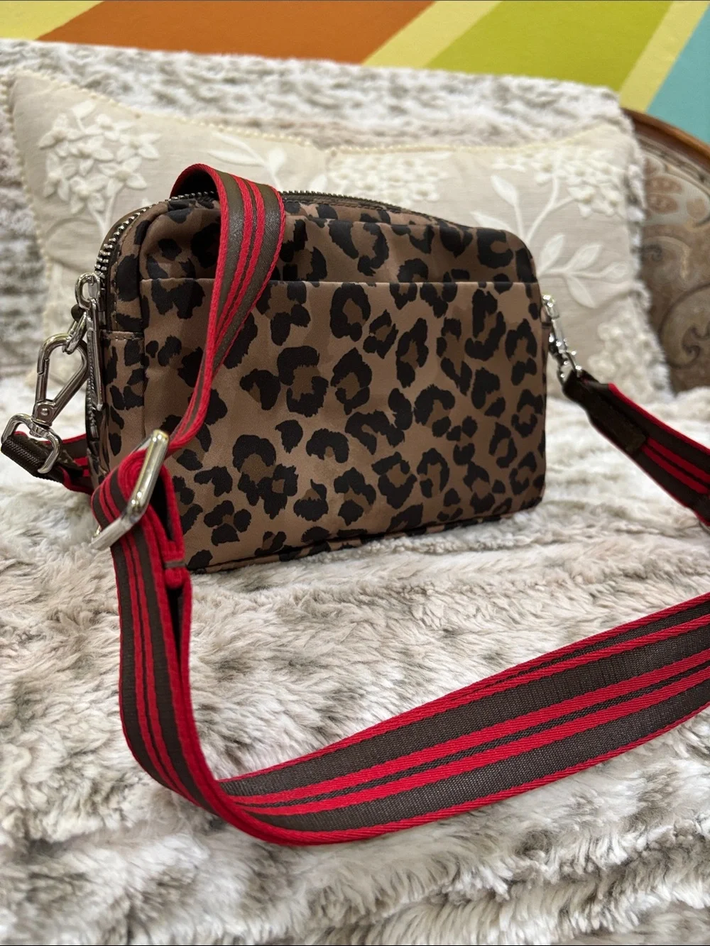 lululemon athletica Leopard Print Crossbody with Red-Striped Strap